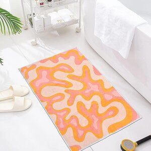 NEW Abstract Pink Wavy Bathroom Rug 2x3 Faux Wool Area Rug Soft Non-Slip